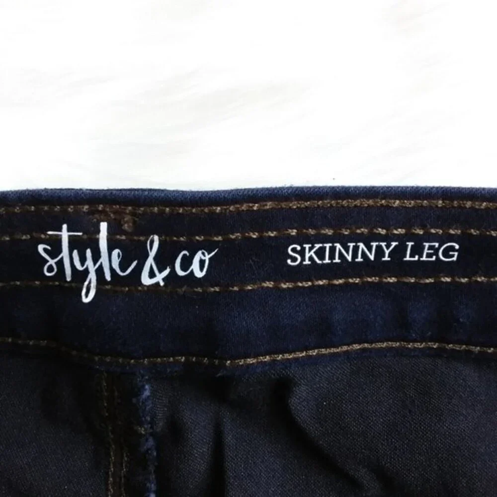 Style & Co Skinny Leg Mid Rise Tummy Control Blue 4 Long - Picture 7 of 9